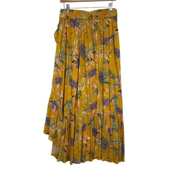 KORI Tropical Floral Ruffled Maxi Faux Wrap Skirt Yellow Sz M Summer Palm Leaves - Picture 3 of 6